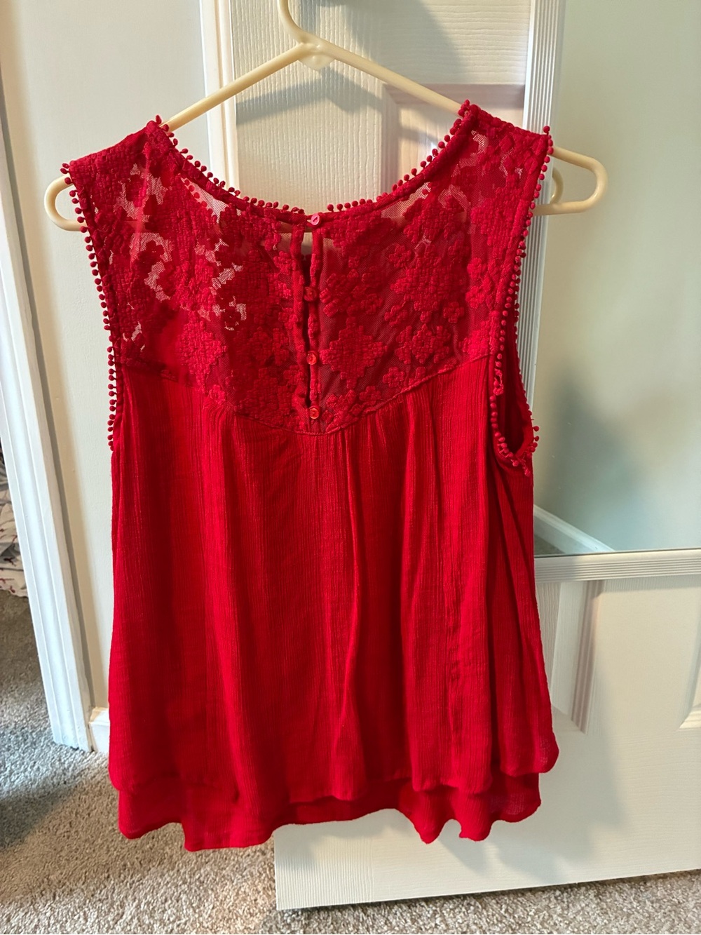 Red Lace Yoke Sleeveless Top